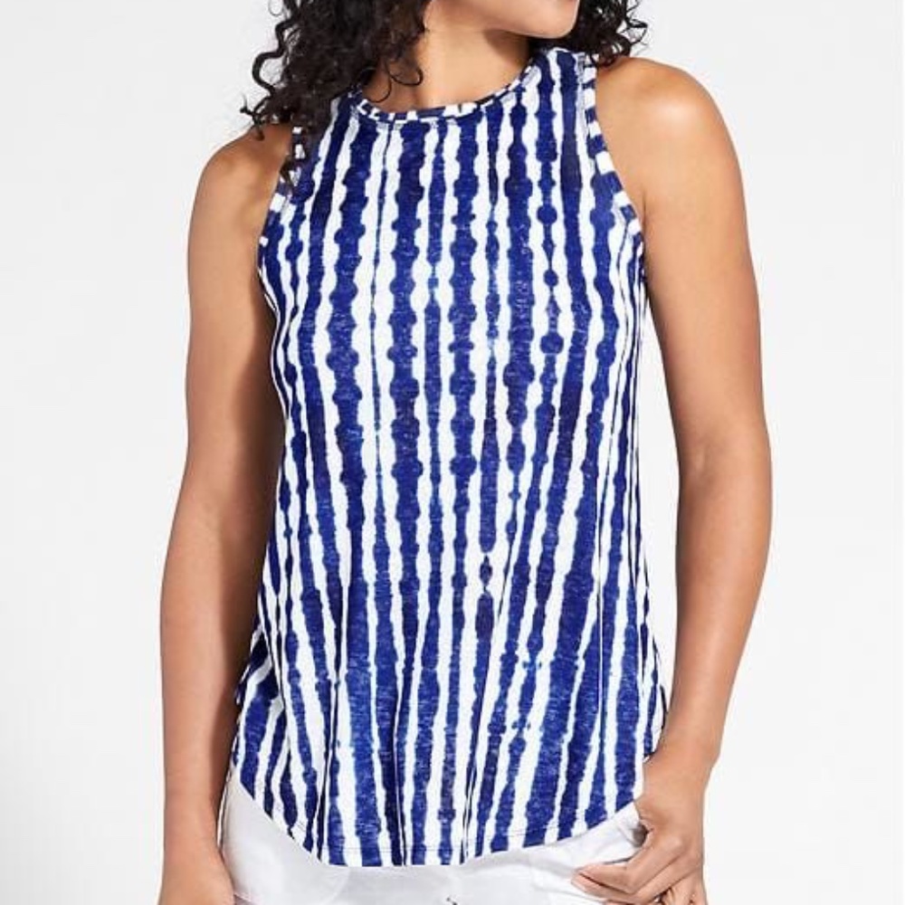 Athleta Blue & White Tie Dye Breezy Racerback Tunic Tank Top-S
